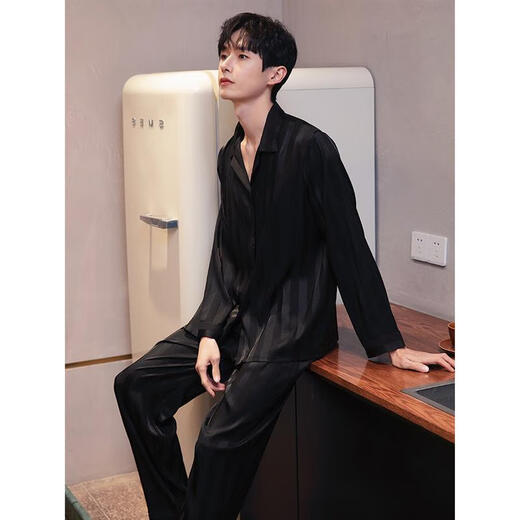 GPHF Japonais Luxury Luxury Men's Pyjamas Summer Ice Silk Silk à manches longues Suit Men's 2025 Nouveaux vêtements à domicile haut de gamme 6626 Straight Men's Style L (100-125Jin [Jin est égal à 0,5 kg]))