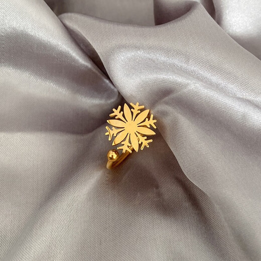 QUAMER old phoenix gold store model snowflake ring for women niche design internet celebrity trendy ins simple cold style titanium steel personality snowflake titanium steel ring (US size 6)
