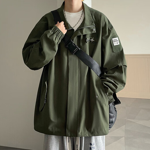 Yiran Presents Jacket Men's Spring and Autumn American Work Wear, Handsome Youth Casual Loose Lapel Loose Personality Versatile Men's Jacket Black XL Recommended 115-140 Jin Jin equals 0.5 kg