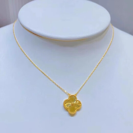 Lie Rui fashion 18K gold necklace women's gold four-leaf clover set chain 3D hard gold clavicle chain for Valentine's Day gift to girlfriend Four-leaf clover necklace