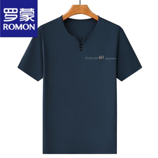 
ROMON (ROMON) mulberry silk short-sleeved T-shirt for men V-neck summer new loose solid color half-sleeved ice silk-sensing casual dad top 6998 Haqing XL 175 suggestions 140-160Jin [Jin equals 0.5 kg]