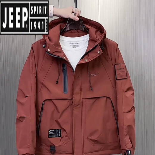 吉普（JEEP）男士外套秋冬季新款棉衣流行时尚潮牌宽松连帽工装夹棉夹克冲锋衣 黑色 3XL