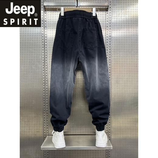 Jeep Spirit Jeep Modemarke Brandwaschgradientenfarbe Casual Hosen Herren Frühlings- und Sommer -Elastizität Taille Enge Fußhose Lose und stilvoll hübsch neun schwarz 35