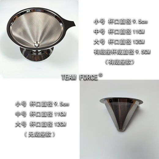 Coffee filter paper funnel 304 stainless steel coffee filter 1200 mesh hand brewed coffee filter funnel double layer free small size 1-2 cups without base 1200 mesh double layer filter