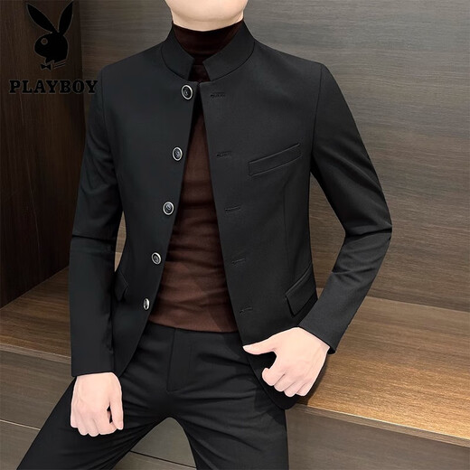 Playboy (PLAYBOY) New Chinese style national style men's tunic casual suit stand collar suit jacket men's 2025 new high-end single suit 4234# gray suit---with shipping insurance 2XL 130-145Jin Jin equals 0.5 kg
