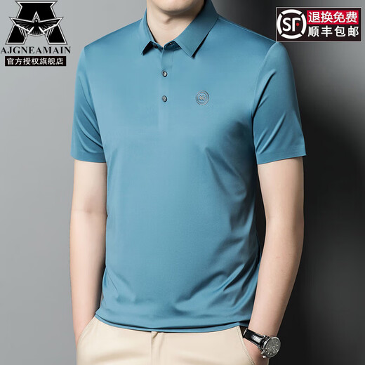 AJGNEAMAIN意大利轻奢高档男装夏季短袖POLO衫无痕商务休闲半袖纯色男士上衣 9859浅绿【无痕免烫抗皱】 XL 180/52【建议130-150斤】
