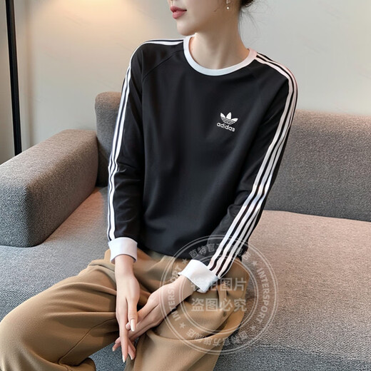 Adidas clover Männer- und Frauenkleidung 2025 Sommer neues Paar Slim Long Sleeve T-Shirt Cotton Atmungsfreie lässige Sportbekleidung Schwarz/IA4877 2XL