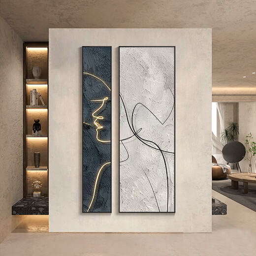 Ideologische moderne Eingangsdekorationsmalerei Zusammenfassung einfache Linien Zwei Figurenkupplungen Hängende Gemälde vertikale Version Leichte Luxus -Vordertür -Korridor Mural Q0549 30*18060*180 Vorschlagen etwa 1,5 Meter Wand