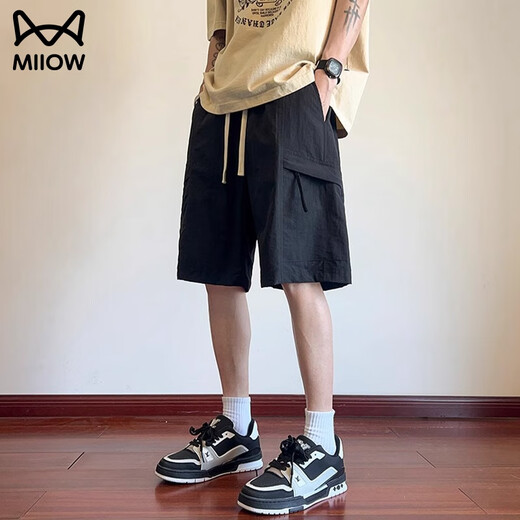 Cat artificial shorts men's summer 2025 new ice silk cool casual straight pants men's trendy versatile five-point pants DK701 green 3XL