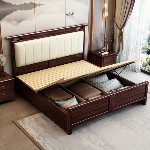 
Laisda Chinese style black gold wood solid wood bed master bedroom 1.8 meters double high-end light luxury bed YF9904 1.8 full shop