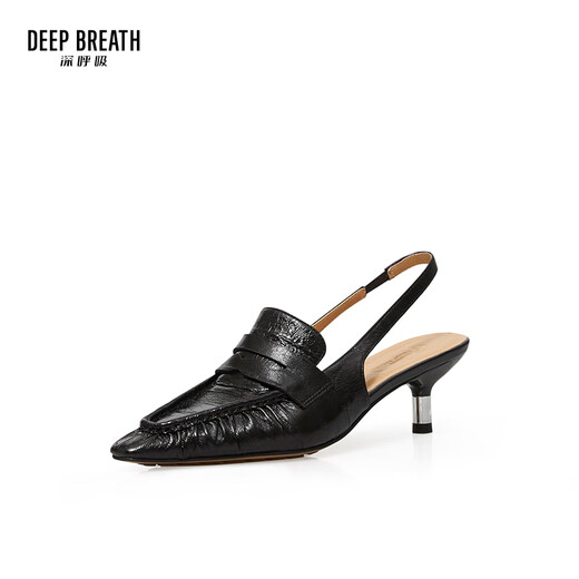 DEEP BREATH Deep Breath Women's Shoes Old Qianfeng Eel Leather Commuter Single Shoes Thin Heel Empty Shoes Women's AX11151 Black 38
