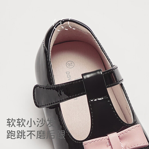 DAVE&BELLA Girls' Leather Shoes Princess Style Children's Performance Shoes Spring New Children's Casual Shoes Female Baby Toddler Shoes Black Spot 21