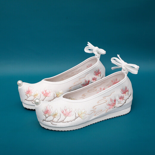 Todos los zapatos bordados de estilo antiguo, con el estilo étnico de la altura interna de la altura interna de la altura interna, con falda de cara de caballo, zapatos individuales de suela gruesa, zapatos de tela, mar de flores blancas 39 (la altura interna aumenta aproximadamente 3.5 cm)