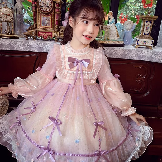 Annie Youer Girls Lolita Princess Dress Fashionable Children Puffy Mesh Dress Girls Birthday Dress Pink 140