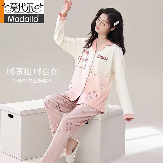 Modal couple's pajamas pure. Cotton one man and one woman spring and autumn long sleeves women cute cartoon large size men's home clothing set AQT 9855 L single woman