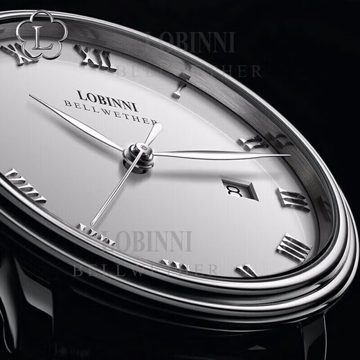 Lobinni Watch Herren Mechanical Watch Herren Uhr Vollautomatisch importierte Bewegung Ultradünn wasserdichte Schweizer Stil Top Ten Marken Herren Uhr 12033-Ghost in der Schale White Stahlgürtel Leder-Gurt Gravur
