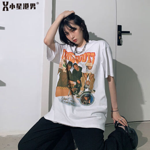 御仕达时尚短袖小众t恤女装潮ins港风体恤圆领印花上衣女夏 T1278白色短袖0 M