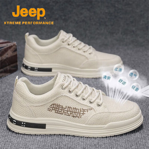 
JEEP SPIRIT 1941 men's shoes 2025 summer new breathable and odor-proof canvas shoes lightweight and versatile men's thick-soled casual sports trendy shoes CF9906 khaki [upgraded version]/high-end resistant 41