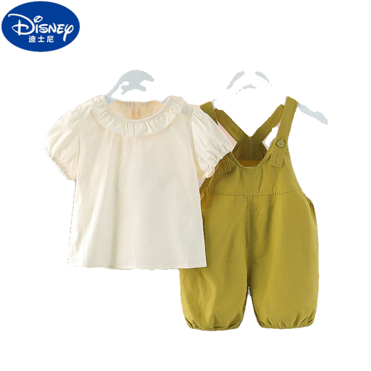 迪士尼（Disney）女童夏季套装背带裤打底衫可爱休闲宽松女孩薄款女宝宝夏款两件套 果果套装 绿色- 73 cm