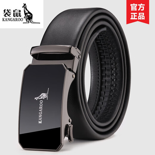 Caja de regalo de canguro Cinturón de hombre negro Cinturón automático de hebilla de hebilla 2025 Lace de cuero de cuero de San Valentín chino para papá 6196 Cuero genuino fino 110 cm