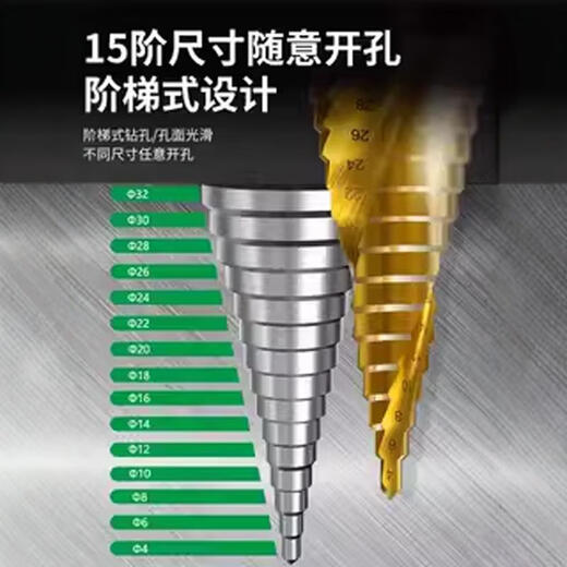 JCZS German quality pagoda drill bit opening and expanding artifact electric wrench stainless steel woodworking metal punching drill step drill 4-22mm 10 steps straight groove