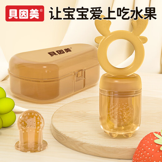 Beingmate Bite Fruit and Vegetable Baby Fruit Food Supplementary Fruit Eater Artifact Bite and Play Juice Teether Full Silicone Full Silicone-Little Deer-Molarable + 2 Mesh Bags 0 Pack