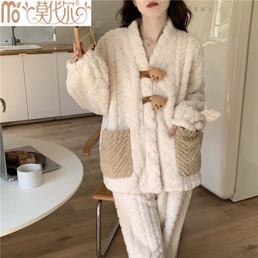 Modal 2024 Nuevo pijama de terciopelo de coral para mujeres en otoño e invierno engrosada y cálida leche de franela en ropa para el hogar de invierno Versión de alta calidad] 6623 Velvet de coral de mujeres adecuado para el peso recomendado de 5 m de mujeres 80-100 Jin [Jin equivale a 0.5 kg]]]