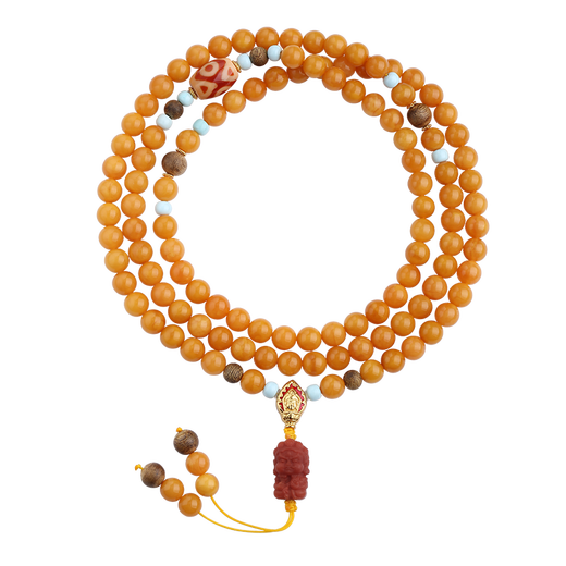 Potala Palace Beeswax 108 Beads Bracelet Huang Cainan Red Carved Dzi Beads Transfer Beads Buddha Beads Bracelet Necklace for Men and Women Beeswax South Red Green Pine 108 Beads