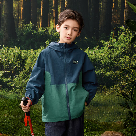 Maqidun (MQD) boys' autumn new product college style contrasting top medium large children's hooded windproof jacket Navy blue 140