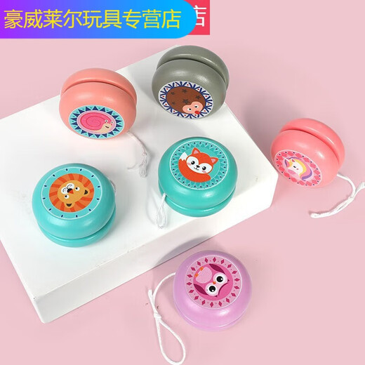 诗滢木质悠悠球儿童溜溜球回旋卡通动物弹力球幼儿园玩具 2个弹力球(随机不重复)