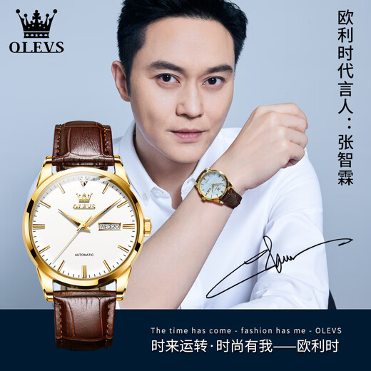 Olevs Swiss certified brand watch Men's mechanical watch fully automatic men's watch waterproof luminous fashion business men's watch oLEVS-6629 male-brown skin white noodles