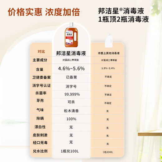 Bangjiexing Clothing Disinfectant 1L Clothes Home Disinfection, Inactivation of Influenza A Virus H3N2 Fungus, Mite Removal 100% Non-84 Alcohol