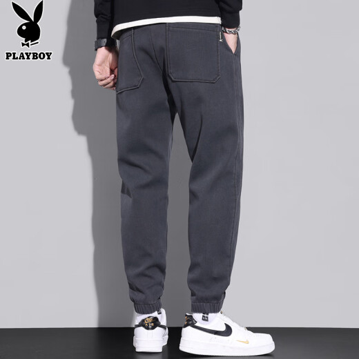 PLAYBOY (PLAYBOY) Pantalones casuales Primavera y verano 2025 Pantalones de pantalones Holentes sueltos Pantalones de moda gris oscuro XL