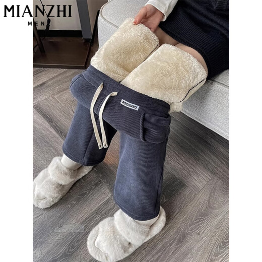 Velvet de algodón Velvet Pantalvet de cordero engrosamiento en el terciopelo Pantalones de caída ancha para mujeres en otoño e invierno Pantalones casuales de patas rectas altas de la cintura recta para mujeres Pantalones de algodón 9767 gris-azul [Alta calidad sin terciopelo 19.5] 3xl 146-156Jin [Jin equivale a 0.5 kg]