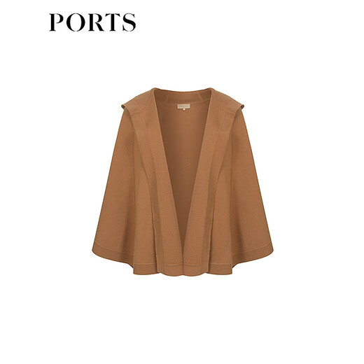 PORTS宝姿女装长袖中长款连帽针织开衫女LL9K026LXF033 深咖哩褐 S (S/M)