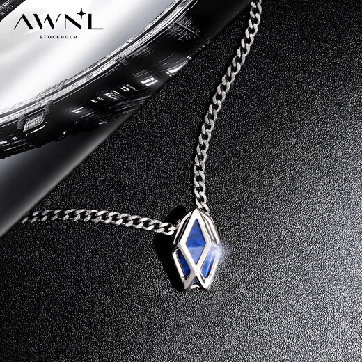 AWNL Fu Longfei's same style small crystal necklace for men Celestino blue line stone pendant light luxury fashion jewelry titanium steel chain 55cm