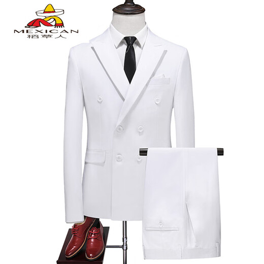 Scarecrow (MEXICAN) red double-breasted suit suit men's large size business casual formal suit jacket performance dress two-piece set white two-piece suit + trousers 2XL 140155Jin Jin equals 0.5 kg