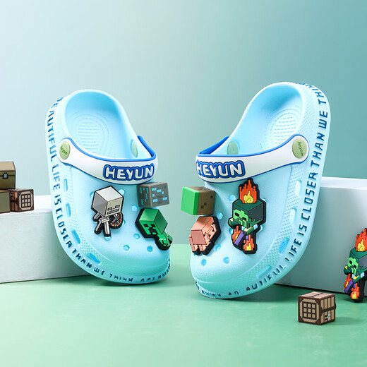 Chaussures de trou pour enfants Boy Slippers Children's Summer New Style Baby Baby Baby Might Keads et Grands Children's Anti-Slip Soft Sod Child Parent-Child Sandales Bleu foncé [Minecraft] 37
