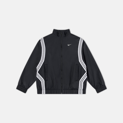 Nike Big Children's Loose Water-Repellent Basketball Jacket for Boys and Girls Lightweight Woven Sports Jacket NIKE FZ5233 010 Black/White 160 XL