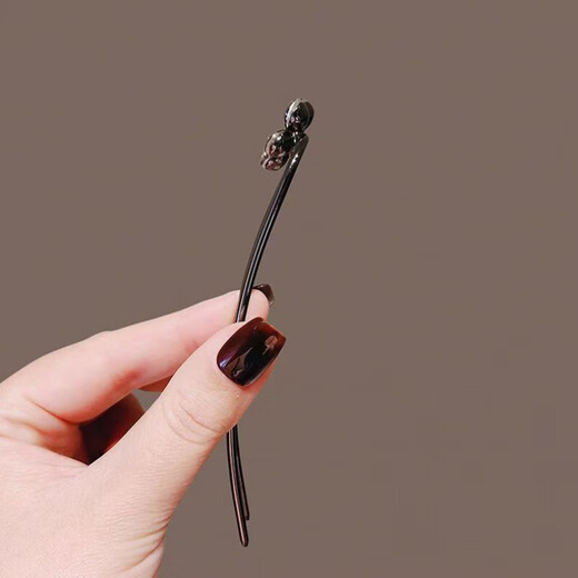 Jiemue antique style crystal bow hairpin on the back of the head, hairpin, cheongsam hairpin, simple headdress, combing hair, black hairpin, U-shaped single flower