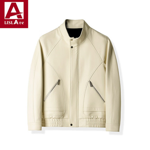 Veste en cuir véritable en cuir de chèvre Lislave hommes et femmes veste de même style 2025 Spring Nouvelle tendance Haine Motorcycle Veste Sandalwood Brown L (Recommandé 95-120 Jin [Jin est égal à 0,5 kg]))