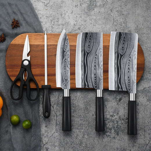 Fat Dong Lai Supermarket complete set of home kitchen knife combination stainless steel household vegetable cutting knife running Jianghu bone knife pattern bone chopping knife 6-piece set including knife holder