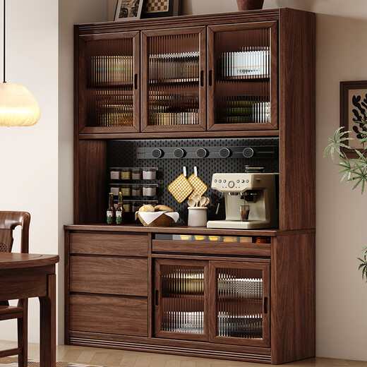Yahua xiangshe schwarze walnuss massive Holzschrank leichte Luxusweinschrank Wohnzimmer Lagerschrank Kombinationskabinett Schrank dreitürige Seitenschrank ohne leichte Montage