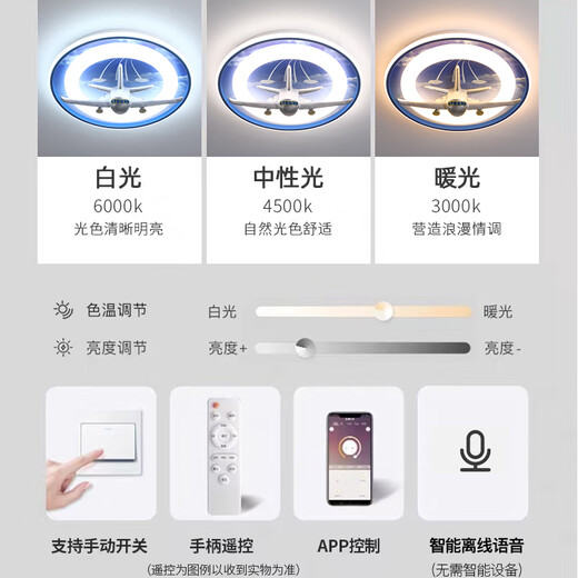 Menghu children's room airplane ceiling light creative modern simple cartoon boy bedroom full spectrum light source lamp 9230 big aircraft - offline intelligent voice