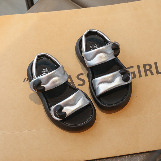 Han Dou Xiong Children's Princess Sandals 2025 New Summer Student Girls Baby Soft Soled Fashionable Middle-aged Girls Beach Sandals Silver Upgraded Model 34 Size Inner Length Approximately 20.9cm