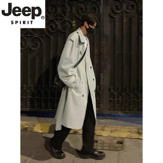 Jeep Spirit High-End Retro Double Breasted Windbreaker Herren Spring Neue Feste Farbe Einfacher mittelgroßer britischer Stil großer Größe Schwarz L.