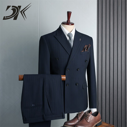 DK high-end men's lapel suit suit men's double-breasted jacket formal business casual small suit two-piece light brown (suit + trousers) M (100-110Jin Jin equals 0.5 kg)