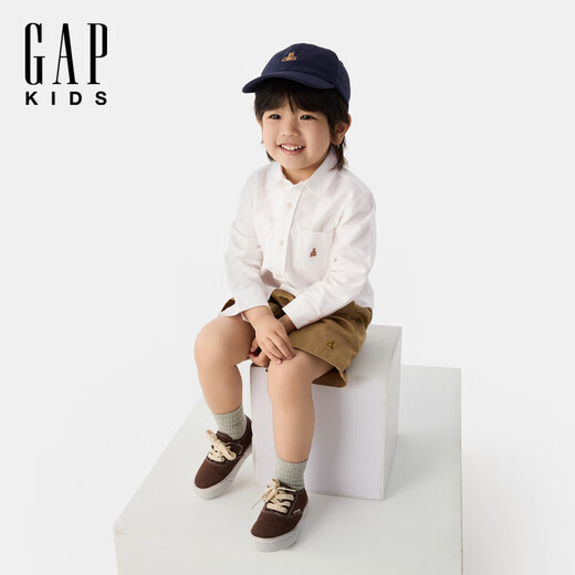 Gapu same style for both big and small children, boys and girls spring pure cotton long-sleeved shirt children's wear 675835 white 120 cm (6-7 years old) Asian size