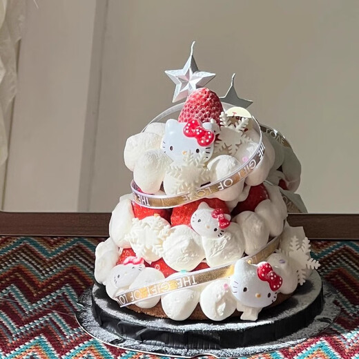 He Jiagong 2025 New Year HelloKitty Wishing Tree Cake Decoration Soft Glue Snowflake KT Cat Baking Decoration New Year Plug-in Christmas kt Cat Cake Set 2