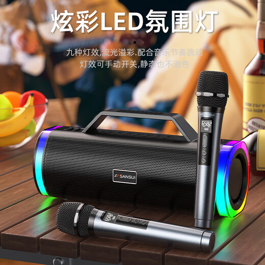 山水（SANSUI）音响功放一体机2025新款无线蓝牙小型家用ktv手提便携式户外大音量广场舞音箱低音炮喇叭播放器 D71【尊享版】双麦32G优盘版 便携K歌音响套装
